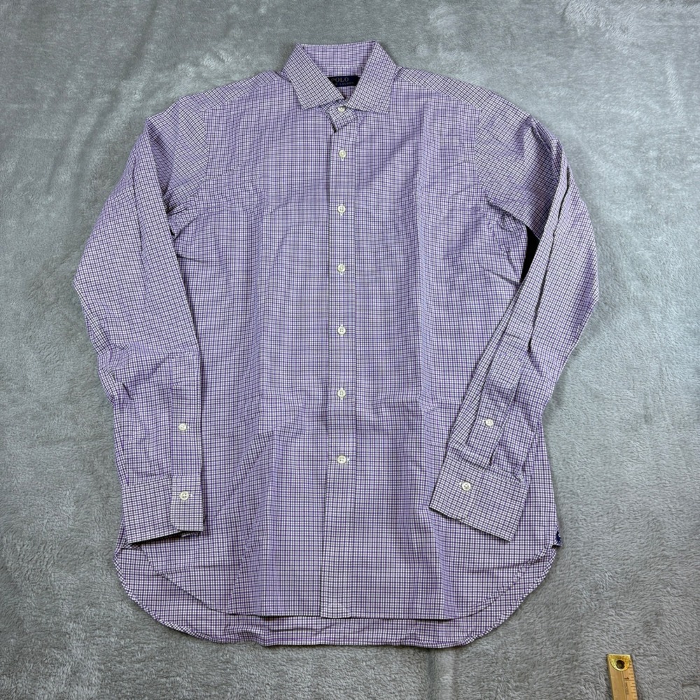 Polo Ralph Lauren Shirts Mens 15 38 Custom Fit Micro Check Purple - Picture 1 of 8
